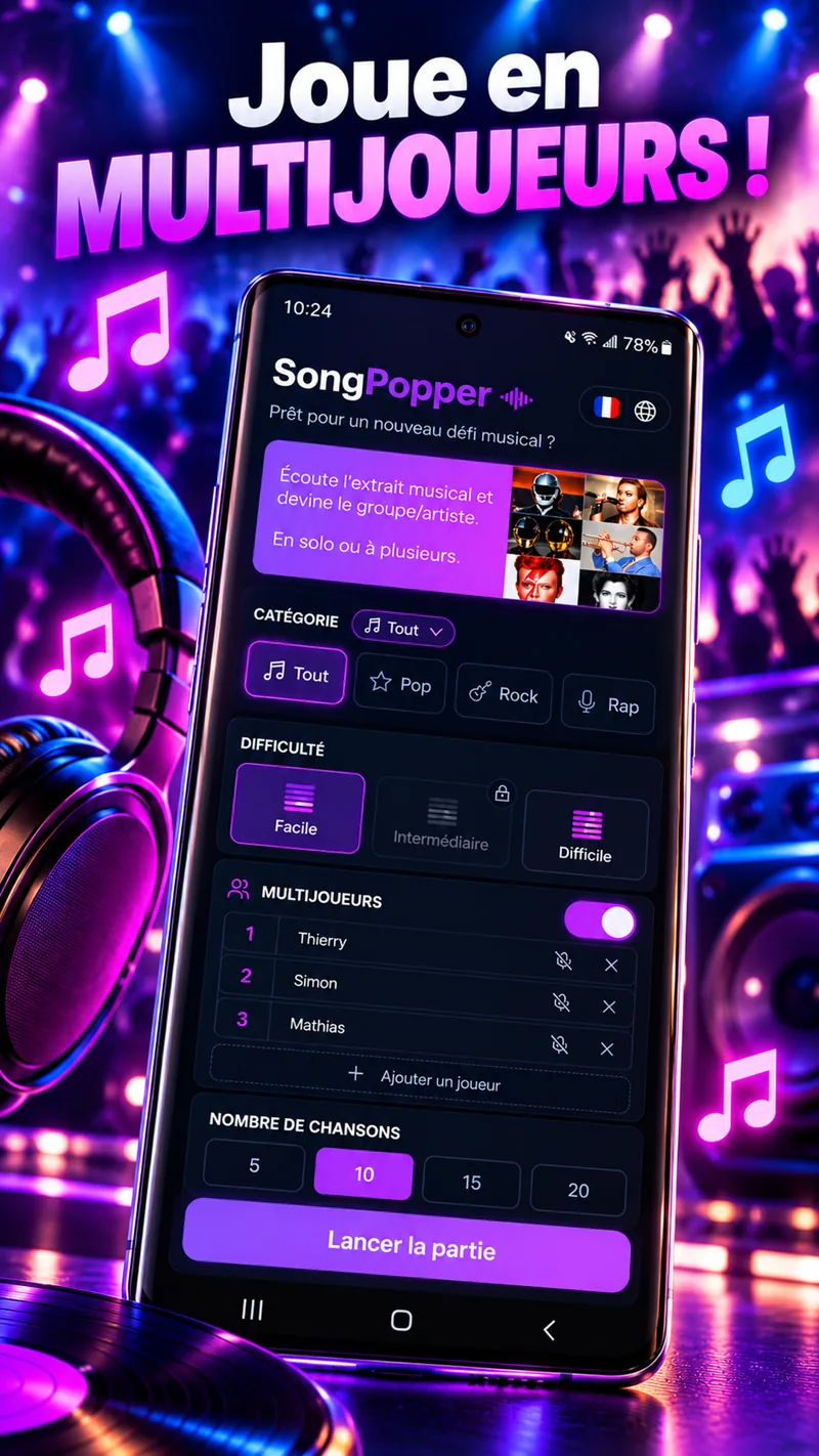 SongPopper : configuration d’une partie multijoueurs