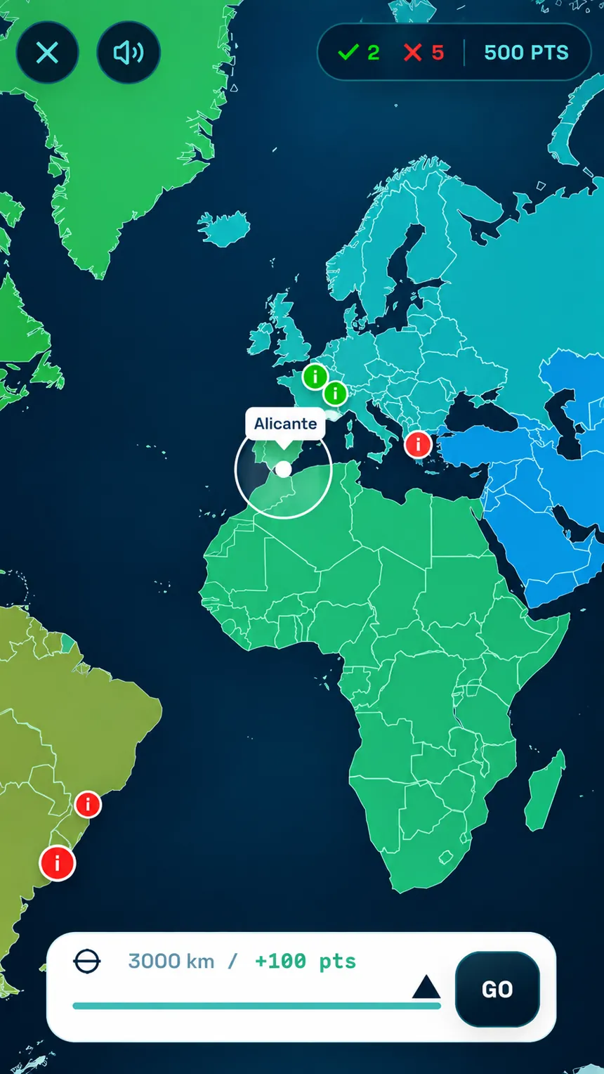 Colocación de la diana en el mapa mundial para encontrar Alicante