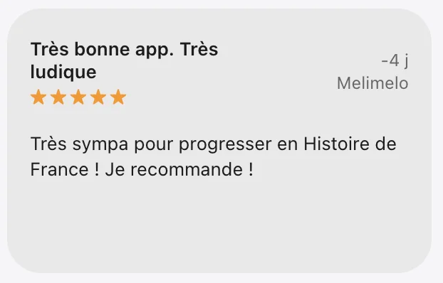 Opinión: ¡Muy agradable para progresar en la historia de Francia!