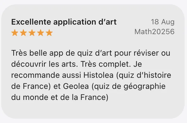 Review: Beautiful art quiz app to revise or discover the arts.